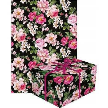 Balící papír Dárkový papír ČERNÝ KVĚTY narozeniny DÁREK