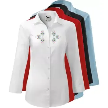 Vyšívaná košile dámská s MORAVSKÝM VZOREM 22-6 (tříčtvrťový rukáv) červená bílá