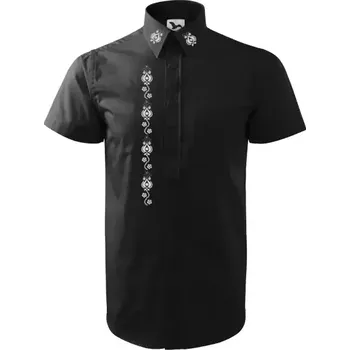 Pánská košile Gardener group ČR Vyšívaná košile pánská s MORAVSKÝM VZOREM 22-4 (krátký rukáv) Černá