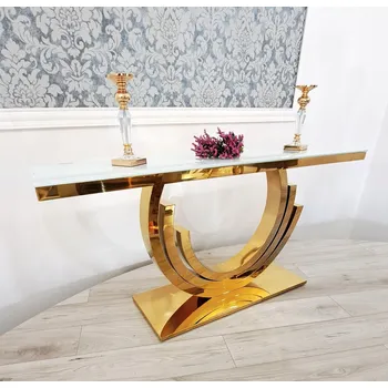 Konferenční stolek Konzolový Stolek Meble Houpačka zlatá bílá 160 x 85 x 45 cm