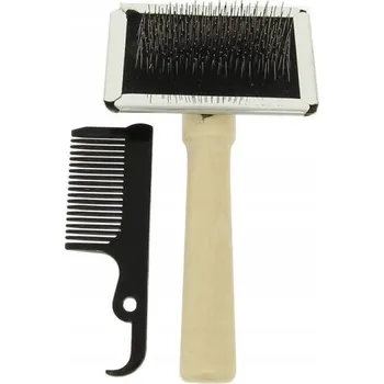 Obraz Kovový kartáč na rozčesávání makramé s dřevěnou rukojetí + hřeben