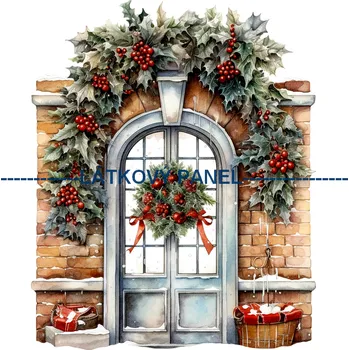 Látkový panel - Vánoční okno - VA-05 Velikost: 30x30cm, Materiál: Kočárkovina