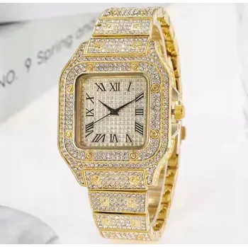 Hodinky Zlaté hodinky s diamanty a krystaly – Iced Streetwear styl