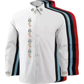 Pánská košile Vyšívaná košile pánská s MORAVSKÝM VZOREM 22-4 (dlouhý rukáv) Černá bílá