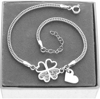 Náramek Stříbrný náramek čtyřlístek SRDCE s křišťály Swarovski