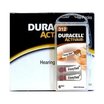 Článková baterie Duracell Easytab DA 312 - Baterie do sluchadel typ 312, 10 x 6 kusů