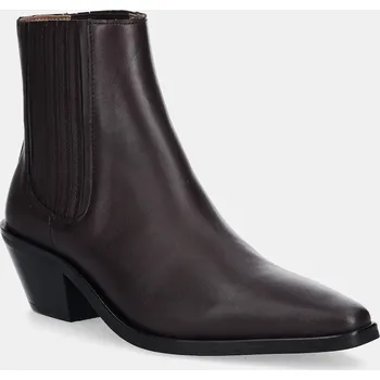 Dámské kozačky Kožené kotníkové boty BOSS Niara dámské, fialová barva, na podpatku, 50558640 50558640.557 49X, EUR 38