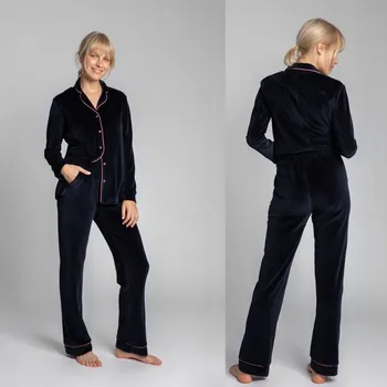 Dámské kalhoty VÝPRODEJ STYLOVÉ DÁMSKÉ VELUROVÉ KALHOTY VOLNÉ MĚKKÉ TMAVĚ MODRÉ 44 XXL