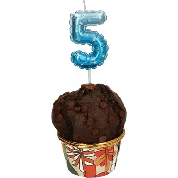 Dortová svíčka Narozeninová svíčka 6 cm ČÍSLICE 5 modrá s hvězdičkami 1 KS