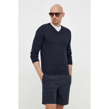 Pánský svetr Vlněný svetr BOSS pánský, tmavomodrá barva, lehký, 50468261 59X, vel. M