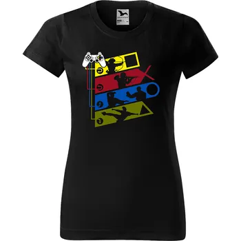 Dámské tričko levne-damske-bavlnene-tricko-potisk-hra-playstation Velikost dámská trička Basic: XL šířka 56, délka 67, Odstín dámské tričko Basic: Černé