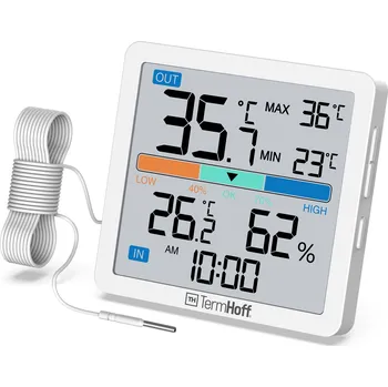 Teploměr s monitorem teploty a vlhkosti, hodiny a sonda TermHoff THM-04