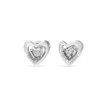 Náušnice Náušnice Guess Beloved Heart s kubickým zirkonem ocel , stříbrné logo, puzeta
