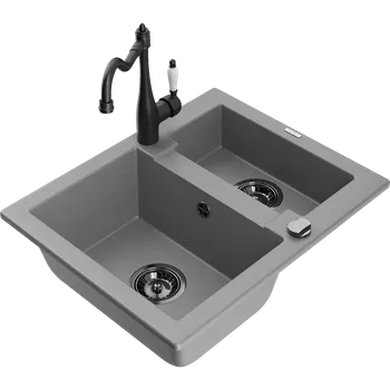 Granitový dřez Mexen Carlos granitový dřez 1,5-komorový s kuchyňskou baterií Carla, šedý - 6518-71-670700-70-B Granitové dřezy s baterií