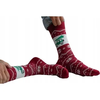 Pánské ponožky Milena Ponožky auto s vánočním stromkem červené, velikost 42-46