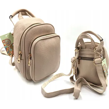 Městský batoh Béžový dámský mini Batoh elegantní a praktický se zlatými doplňky, 3 komory