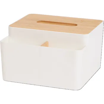 Zásobník na ubrousky a kosmetické příslušenství s bambusovým víkem