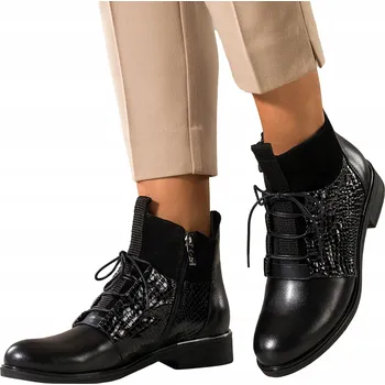 Dámská zimní obuv KOTNÍKOVÉ BOTY Černé Dámské Kožené Kotníkové Boty Plochý Podpatek Pohodlné Lakované Hadí Vzor Velikost 40