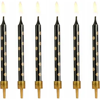 Dortová svíčka Id_2862 SVÍČKY ČERNÉ ZLATÉ s puntíky 12 ks DORT NAROZENINOVÉ CAKE