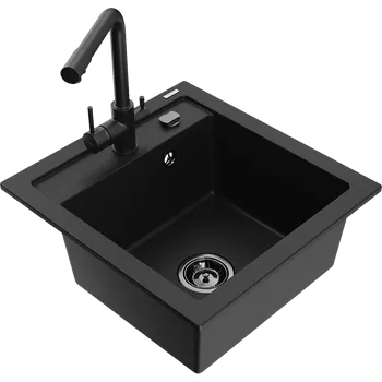Granitový dřez Mexen Vito dřez granitový 1-komorový s kuchyňskou baterií Duero, černý - 6503-77-671600-70-B Granitové dřezy s baterií