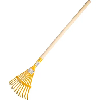 Hrábě DŘEVO Dětské nářadí pracovní 80cm kovové hrábě planžetové žluté