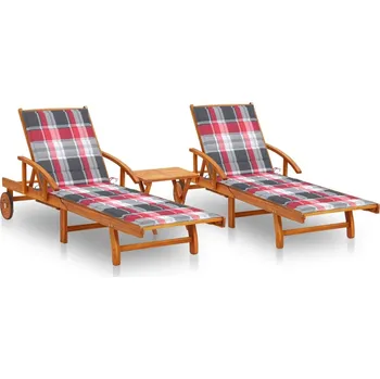 Zahradní lehátko zahrada-XL Zahradní lehátka 2 ks se stolkem a poduškami masivní akácie 3077358