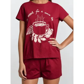 Dámské pyžamo Sinsay - Dvoudílné bavlněné pyžamo - burgundy - 158GF-53X - 158GF-53X-XXL