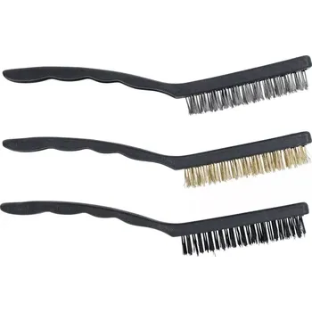 Drátěný kartáč Drátěné kartáče Kraftmann 225 mm BGS103079. Sada 3 ks (ocel, nylon, mosaz) (BGS 103079 Ruční kartáče Kraftmann. Sada 3 díly - ocel, mosaz, nylon)