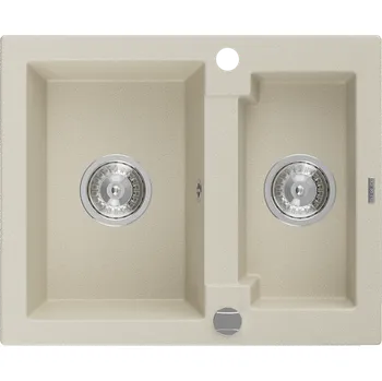 Granitový dřez Mexen Carlos žulový dřez 1,5-komorový 582 x 475 mm, béžový, sifon chrom - 6518581500-69 Granitové dřezy