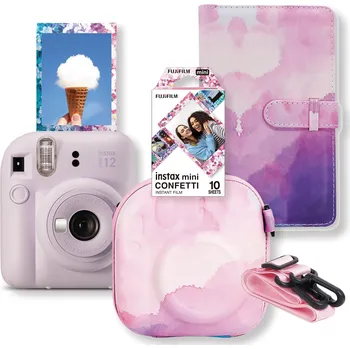 Analogový fotoaparát Fujifilm Instax Mini 12 Travel Set CLOUD + 5ks Mini Photo Frame Pastel Mix barev