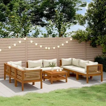Zahradní sestava zahrada-XL 9dílná zahradní sedací souprava krémové podušky masivní akácie 3086936