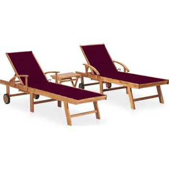 Zahradní lehátko zahrada-XL Zahradní lehátka 2 ks se stolkem a poduškou masivní teak 3073180