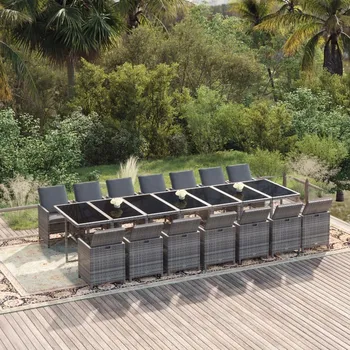 Zahradní sestava zahrada-XL 15dílný zahradní jídelní set s poduškami polyratan šedý 3095644