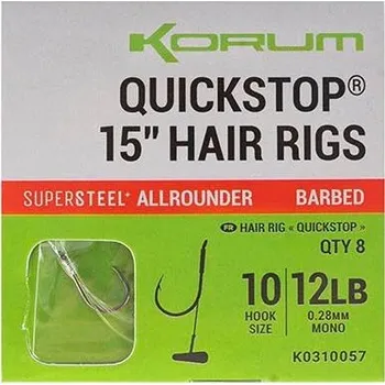 Rybářský háček Korum Korum Big Fish Quickstop hair rigs barbed - 38 cm Velikost háčku: 12