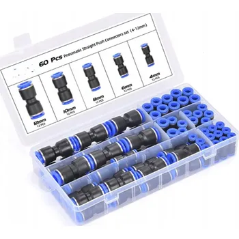 Příslušenství ke kompresoru PNEUMATICKÁ PŘÍMÁ SPOJKA ZÁSUVNÁ RYCHLOSPOJKA TIR 4-12MM SADA 60 KS