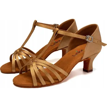 Dámské sandále Lelka taneční boty pro latino 331 - SVĚTLE HNĚDÁ - podpatek 5,5 cm, velikost 39