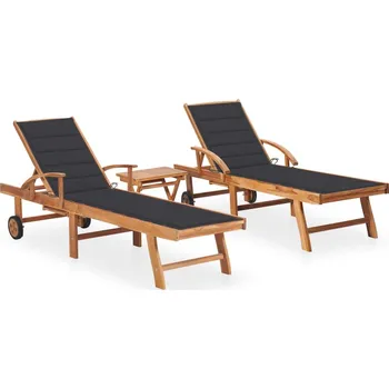 Zahradní lehátko zahrada-XL Zahradní lehátka 2 ks se stolkem a poduškou masivní teak 3073171