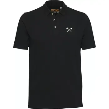 Pánské tričko Polo tričko TIMBERSPORTS® AXE STIHL (042130121) (Polo tričko TIMBERSPORTS® v černé barvě regular fit padne mužům i ženám. Tričko má piqué strukturu a na hrudi bílý vyvýšený potisk charakteristického loga zkřížených seker.)