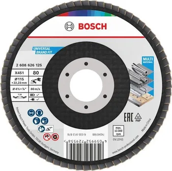 Brusný kotouč Bosch Lamelový brusný kotouč X451, 115 × 22,23 mm, G80, T29, 60 ks Professional (2608626125)