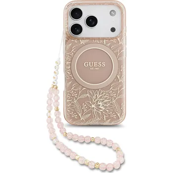 Pouzdro na mobilní telefon Guess IML Flowers Allover Strap MagSafe Zadní Kryt pro iPhone 17 Pro Barva: Růžová