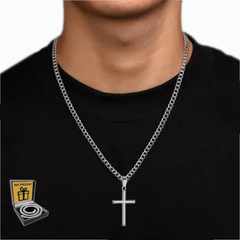 Řetízek Srebrny ŘETÍZEK Z KRZYŻYKIEM Krzyż Náhrdelník Řetěz ITALSKÝ + DÁREK