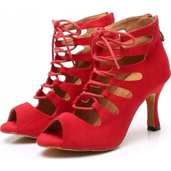 Dámské lodičky Lelka taneční boty na latino L361 - 8,5cm podpatek - ČERVENÉ, velikost 40
