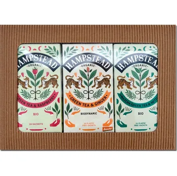 Horký nápoj Hampstead Tea BIO dárkový balíček zelených čajů SPECIÁL 3 x 20ks