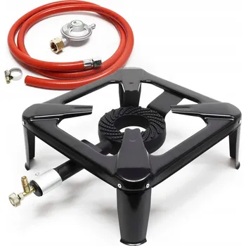 Turistický vařič PLYNOVÝ HOŘÁK STOLIČKA LITINOVÝ VAŘIČ 40x40cm 8kW SADA HADICE REDUKTOR