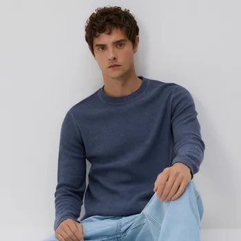 Pánský svetr Reserved - Strukturální svetr z bavlny - modrá - TA186-55M - TA186-55M-L