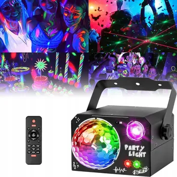 Světelný efekt LED EFEKT SVĚTLO DISCO OSVĚTLENÍ NA PÁRTY LASER KOULE RGB + UV 4V1