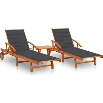 Zahradní lehátko zahrada-XL Zahradní lehátka 2 ks se stolkem a poduškami masivní akácie 3077345