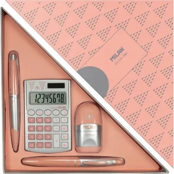 Kosmetická sada MILAN Sada školních potřeb 4 ks kalkulačka Stříbrná RŮŽOVÁ