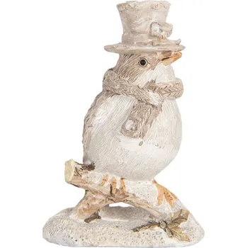 Béžová antik dekorace ptáček na větvičce - 5*3*8 cm