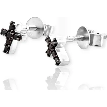 Náušnice Leru Náušnice z bílého zlata křížky s černými diamanty